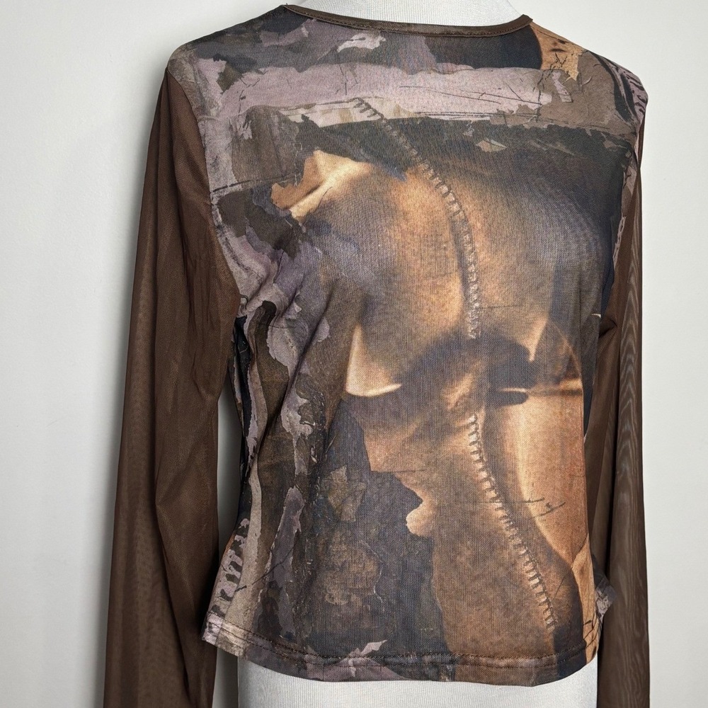 Brown Printed Long-Sleeve Women's Top